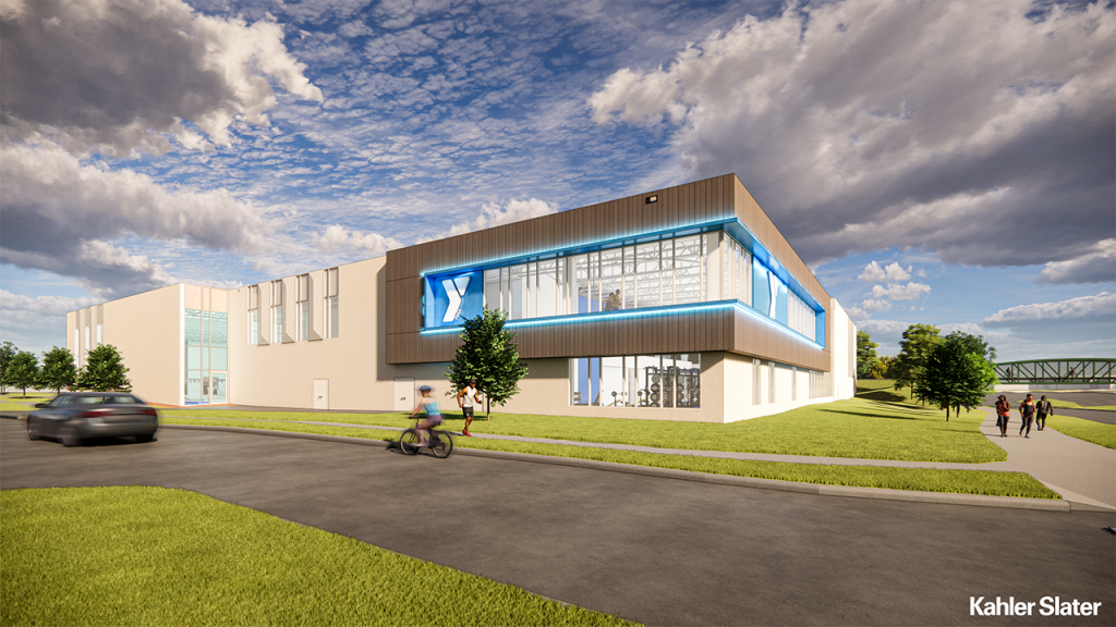 Large windows on the new Y's second floor will provide outdoor views to members using the track. Rendering by: Kahler Slater