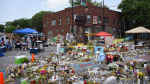 A protest encampment at the intersection of Baldwin and Williamson streets marks the site of the July 22 police shooting death of Corey Ruiz. The shooting is under investigation by state and local authorities. Photo: Louis Livingston-Garcia