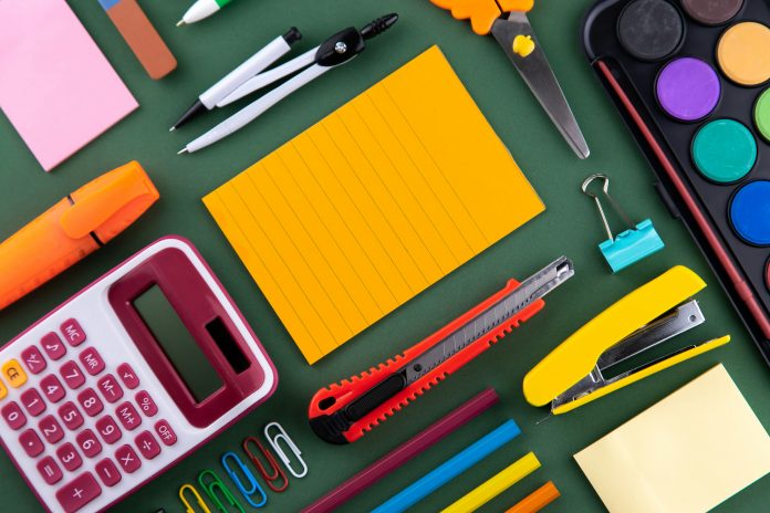 A variety of school supplies